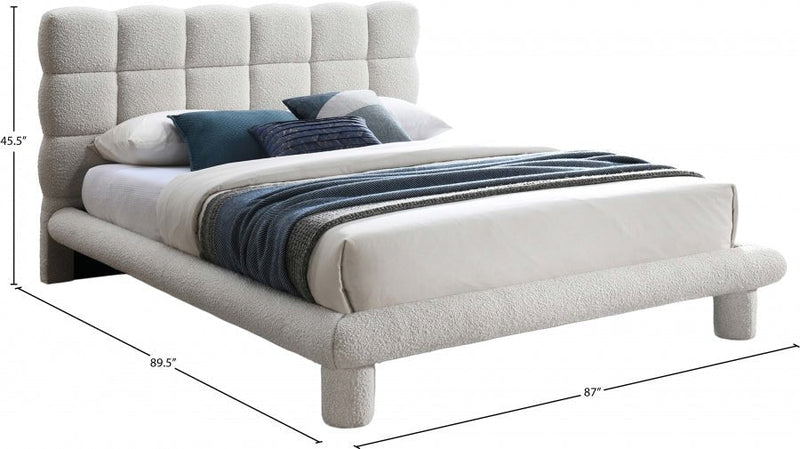 Deco Boucle Fabric King Bed (3 Boxes) Cream - Gate FurnitureKing Bed