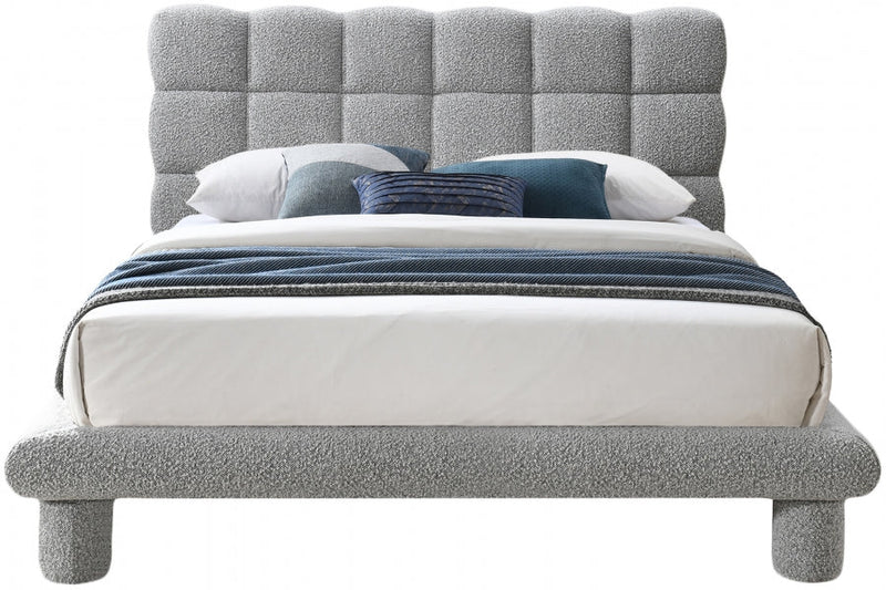 Deco Boucle Fabric King Bed (3 Boxes) Grey - Gate FurnitureKing Bed