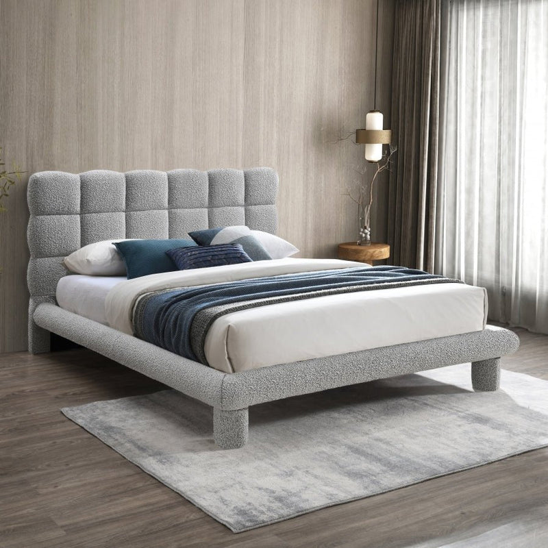 Deco Boucle Fabric King Bed (3 Boxes) Grey - Gate FurnitureKing Bed