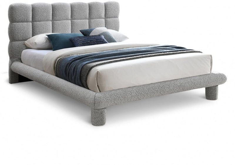 Deco Boucle Fabric King Bed (3 Boxes) Grey - Gate FurnitureKing Bed