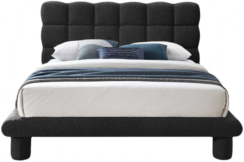 Deco Boucle Fabric Queen Bed (3 Boxes) Black - Gate FurnitureQueen Bed