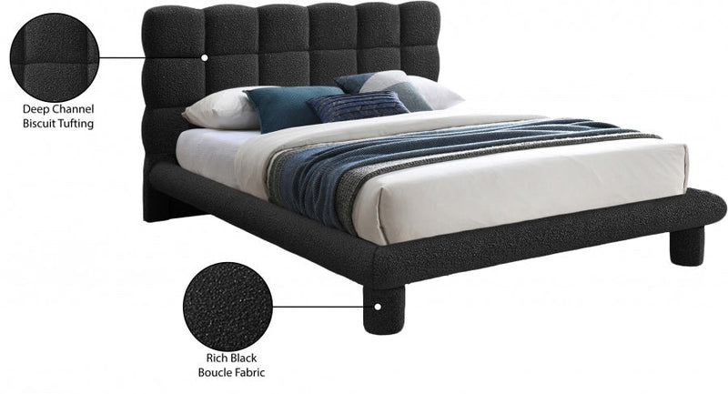 Deco Boucle Fabric Queen Bed (3 Boxes) Black - Gate FurnitureQueen Bed