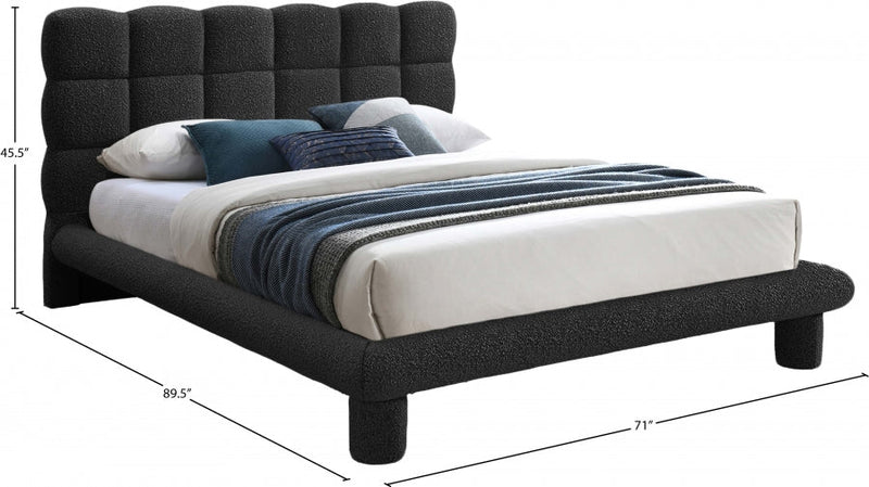 Deco Boucle Fabric Queen Bed (3 Boxes) Black - Gate FurnitureQueen Bed