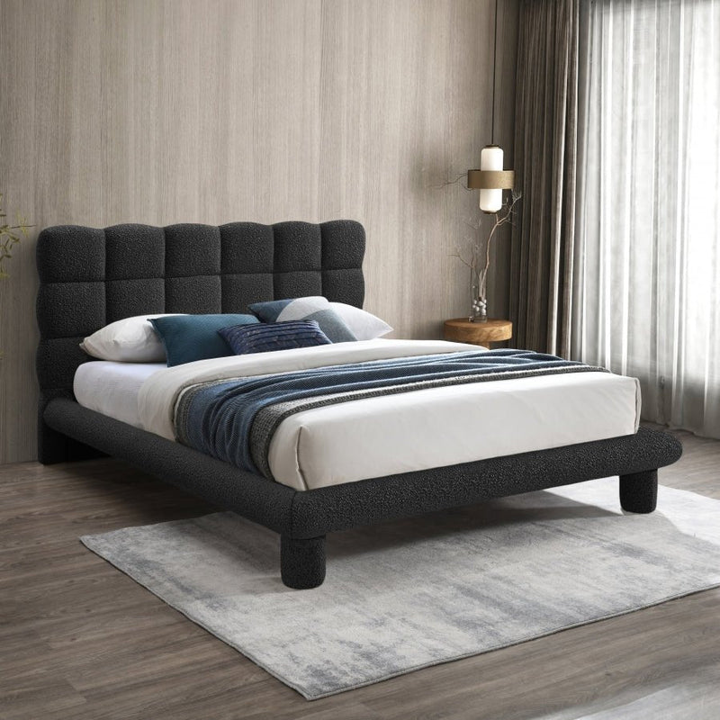 Deco Boucle Fabric Queen Bed (3 Boxes) Black - Gate FurnitureQueen Bed
