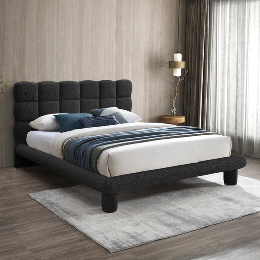 Deco Boucle Fabric Queen Bed (3 Boxes) Black - Gate FurnitureQueen Bed