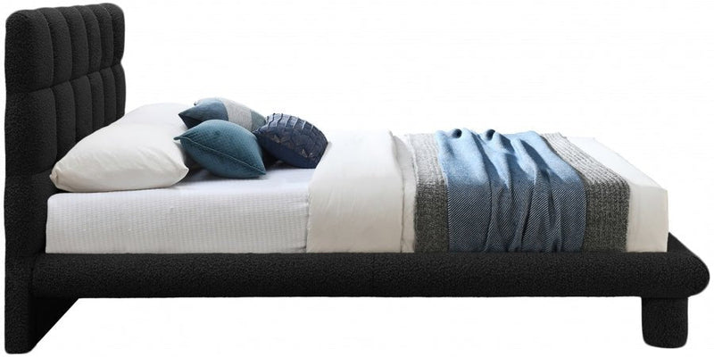 Deco Boucle Fabric Queen Bed (3 Boxes) Black - Gate FurnitureQueen Bed