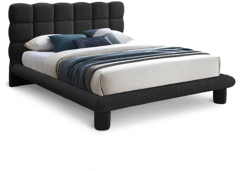 Deco Boucle Fabric Queen Bed (3 Boxes) Black - Gate FurnitureQueen Bed