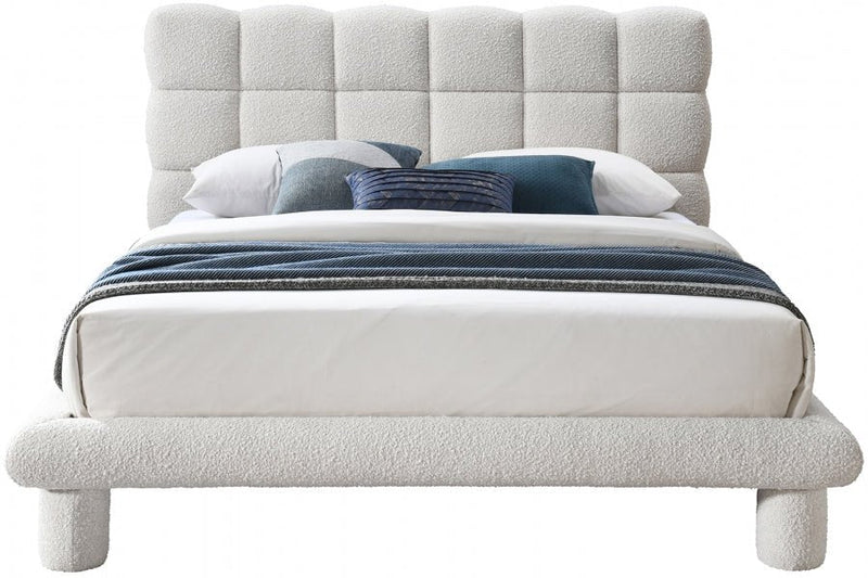 Deco Boucle Fabric Queen Bed (3 Boxes) Cream - Gate FurnitureQueen Bed
