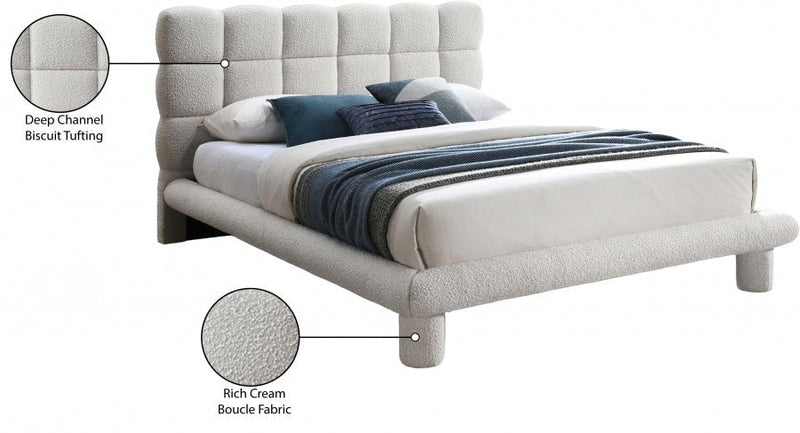 Deco Boucle Fabric Queen Bed (3 Boxes) Cream - Gate FurnitureQueen Bed