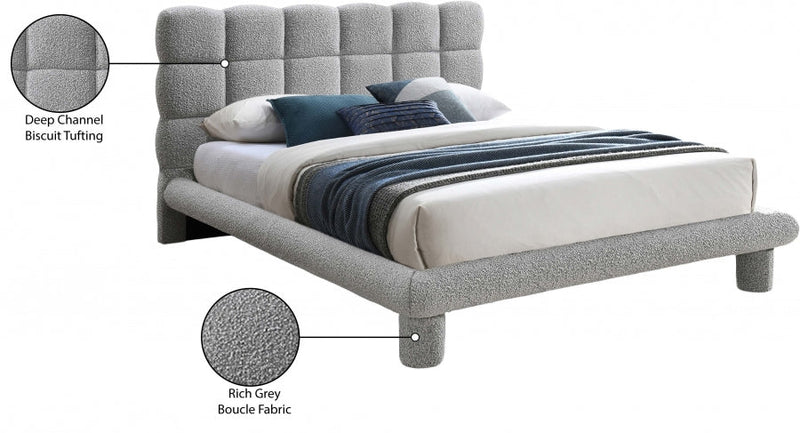 Deco Boucle Fabric Queen Bed (3 Boxes) Grey - Gate FurnitureQueen Bed