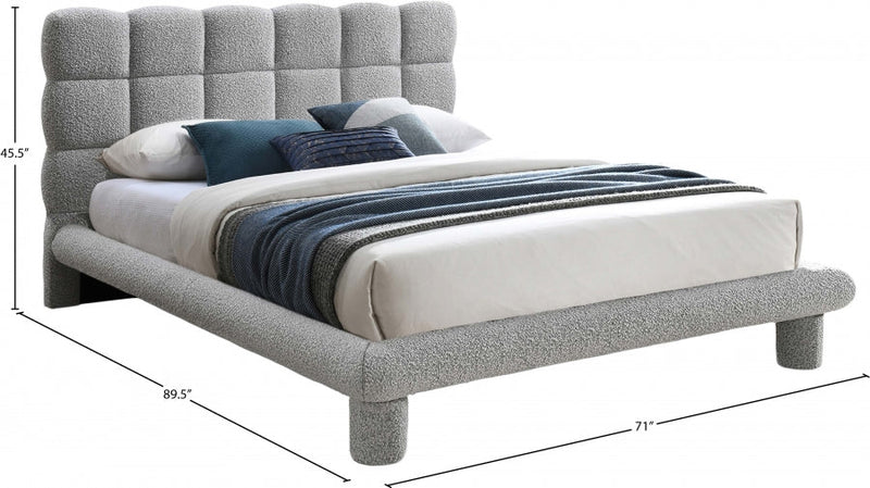 Deco Boucle Fabric Queen Bed (3 Boxes) Grey - Gate FurnitureQueen Bed