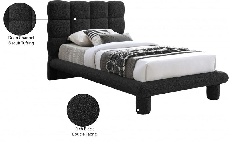 Deco Boucle Fabric Twin Bed (3 Boxes) Black - Gate FurnitureTwin Bed