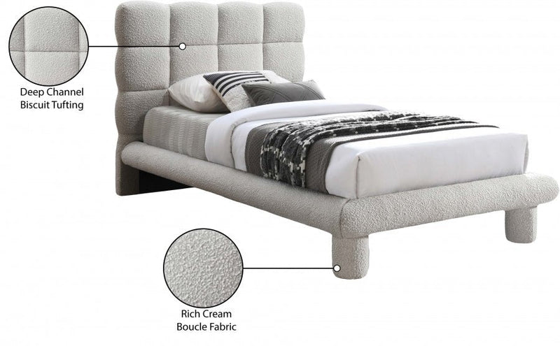 Deco Boucle Fabric Twin Bed (3 Boxes) Cream - Gate FurnitureTwin Bed