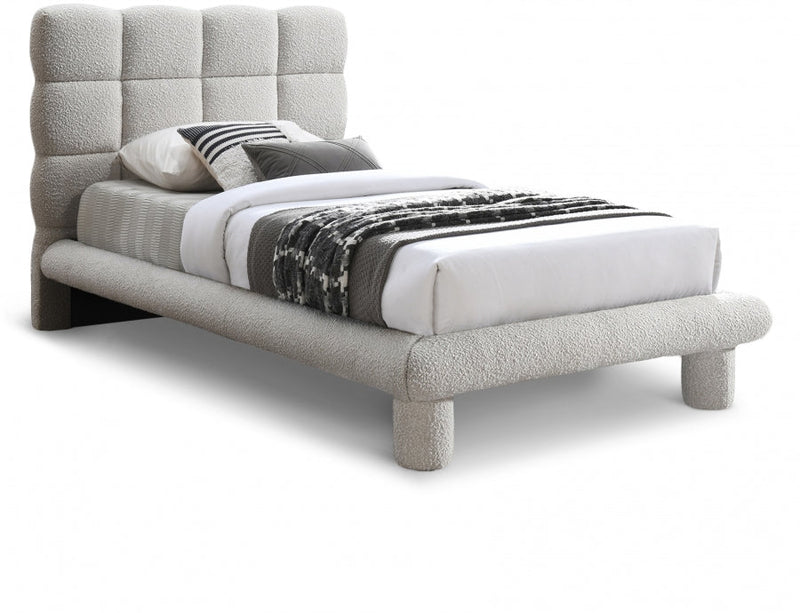 Deco Boucle Fabric Twin Bed (3 Boxes) Cream - Gate FurnitureTwin Bed