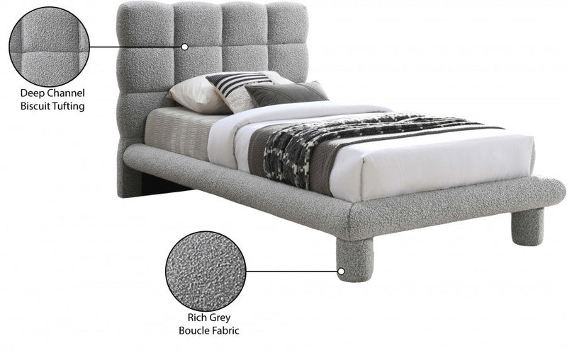 Deco Boucle Fabric Twin Bed (3 Boxes) Grey - Gate FurnitureTwin Bed