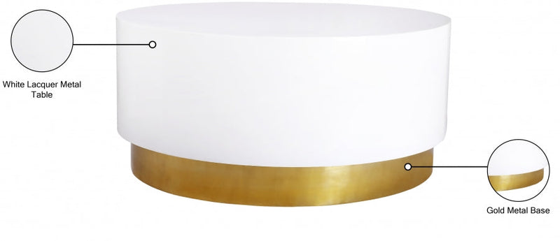 Deco Lacquer Top And Metal Base Coffee Table in White - 215-C