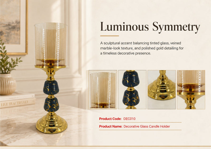 DECO10 4 X 4 X14 IRON + GLASS CANDLE HOLDER - 210000007383