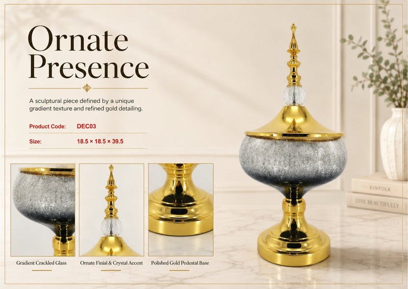 DECO3 7 X 7 X 15 IRON + GLASS CANDLE HOLDER - 210000007533