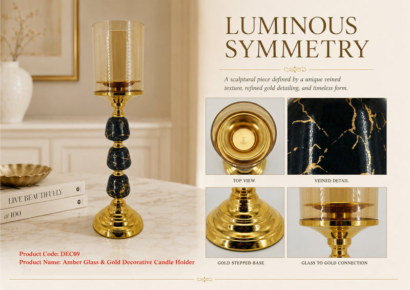DECO9 4 X 4 X17 IRON + GLASS CANDLE HOLDER - 210000007381