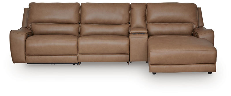 DeepWakes Caramel 4-Piece Reclining Sectional with Chaise and Storage Console - PCU62606S26