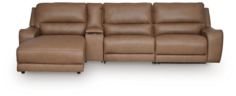 DeepWakes Caramel 4-Piece Reclining Sectional with Chaise and Storage Console - PCU62606S27
