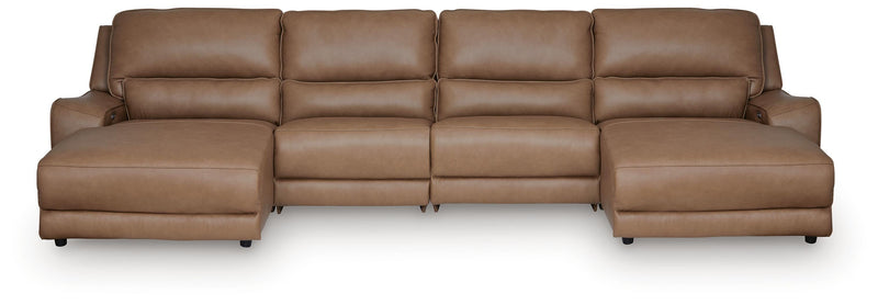 DeepWakes Caramel 4-Piece Reclining Sectional with Double Chaise - PCU62606S37