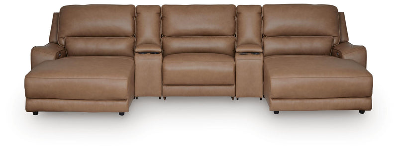DeepWakes Caramel 5-Piece Reclining Sectional with Double Chaise and Storage Consoles - PCU62606S41