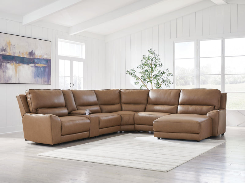 DeepWakes Caramel 6-Piece Power Reclining Sectional with Chaise - PCU62606S6