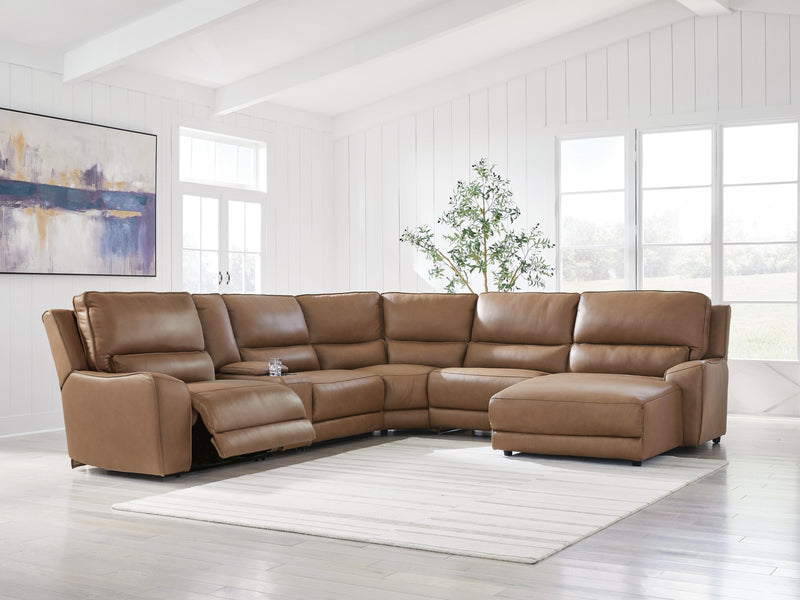 DeepWakes Caramel 6-Piece Power Reclining Sectional with Chaise - PCU62606S6