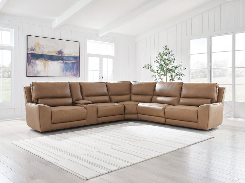 DeepWakes Caramel 6-Piece Reclining Sectional with Storage Console - PCU62606S36