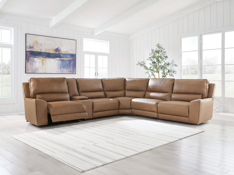 DeepWakes Caramel 6-Piece Reclining Sectional with Storage Console - PCU62606S36