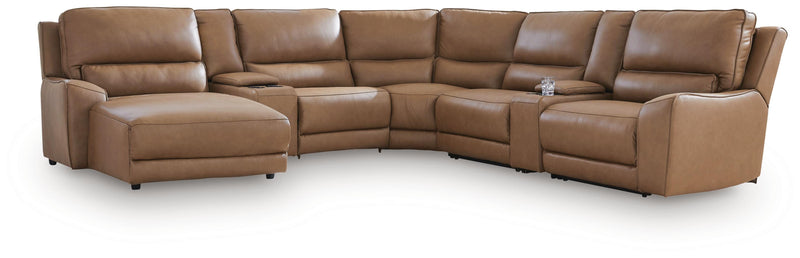 DeepWakes Caramel 7-Piece Reclining Sectional with Chaise and Storage Consoles - PCU62606S31