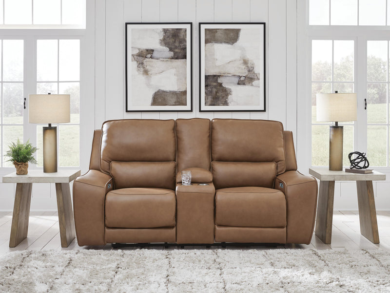 DeepWakes Caramel Power Reclining Loveseat with Console - PCU6260618