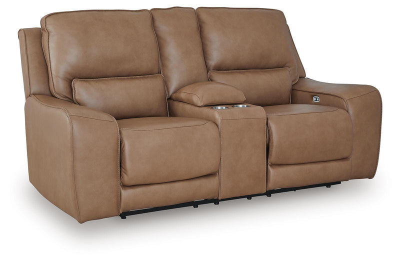 DeepWakes Caramel Power Reclining Loveseat with Console - PCU6260618