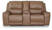 DeepWakes Caramel Power Reclining Loveseat with Console - PCU6260618
