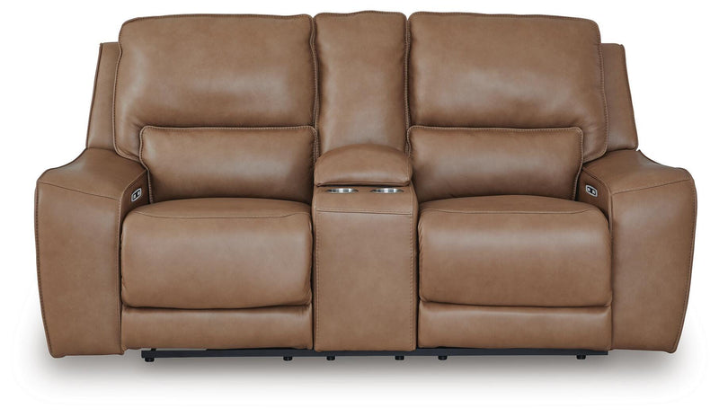 DeepWakes Caramel Power Reclining Loveseat with Console - PCU6260618