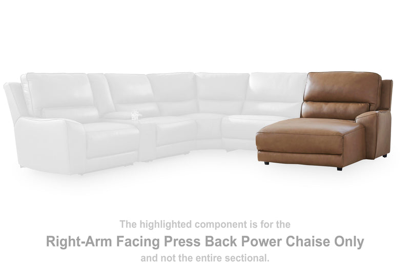 DeepWakes Caramel Right-Arm Facing Press Back Power Chaise - PCU6260697