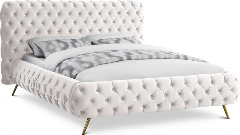 Delano Velvet King Bed Cream - Gate FurnitureKing Bed