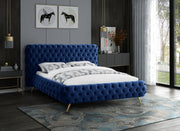 Delano Velvet Queen Bed Blue - Gate FurnitureQueen Bed