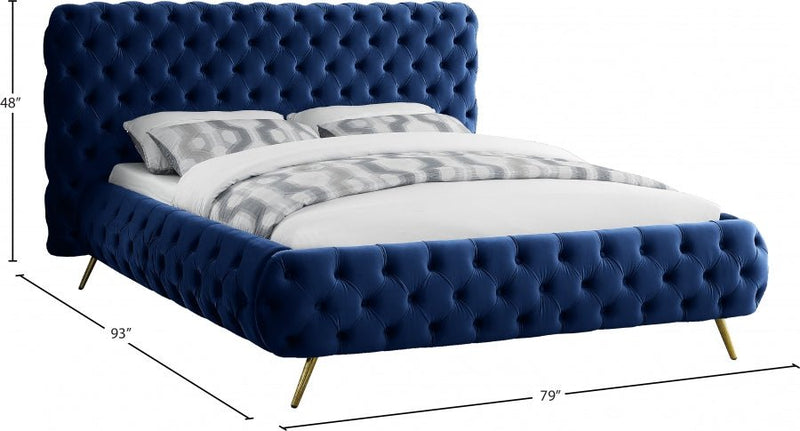Delano Velvet Queen Bed Blue - Gate FurnitureQueen Bed