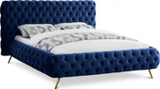 Delano Velvet Queen Bed Blue - Gate FurnitureQueen Bed