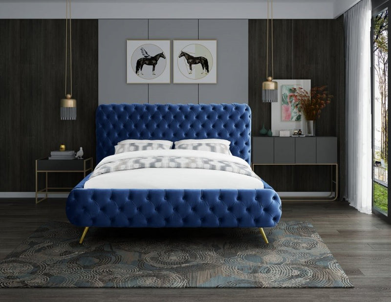 Delano Velvet Queen Bed Blue - Gate FurnitureQueen Bed