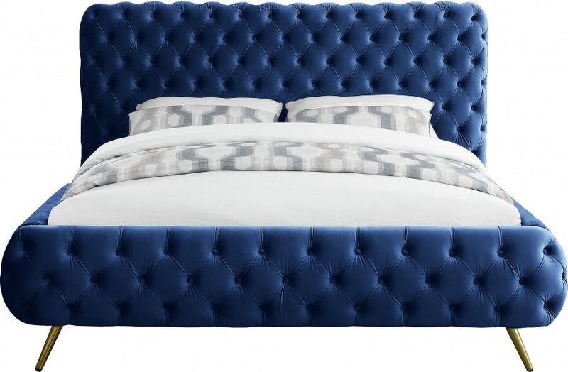 Delano Velvet Queen Bed Blue - Gate FurnitureQueen Bed