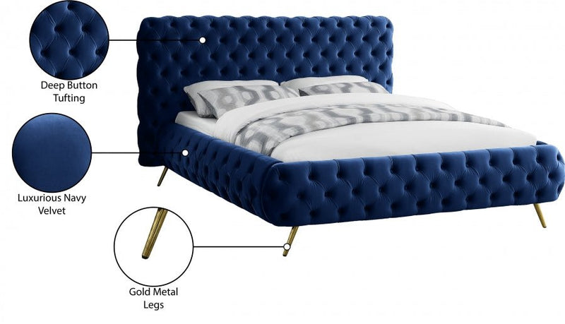 Delano Velvet Queen Bed Blue - Gate FurnitureQueen Bed