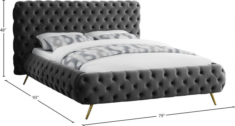 Delano Velvet Queen Bed Grey - Gate FurnitureQueen Bed