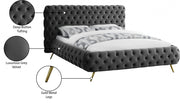 Delano Velvet Queen Bed Grey - Gate FurnitureQueen Bed