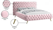 Delano Velvet Queen Bed Pink - Gate FurnitureQueen Bed