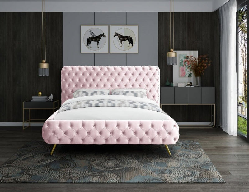 Delano Velvet Queen Bed Pink - Gate FurnitureQueen Bed