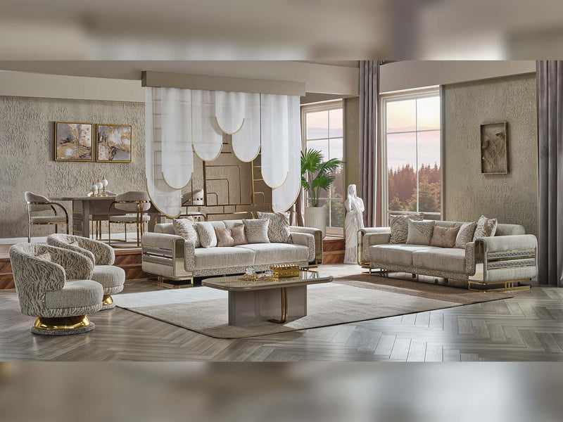 Delux 3-pieces (Sofa & Loveseat & Chair) Livingroom Set Cream in Cream - 101-DEL-DEL01-321