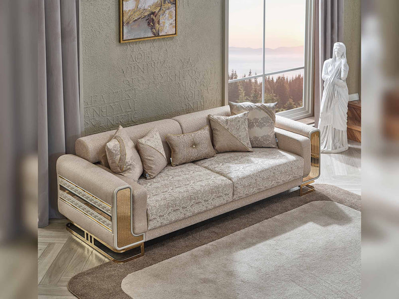Delux 3-pieces (Sofa & Loveseat & Chair) Livingroom Set Cream in Cream - 101-DEL-DEL01-321